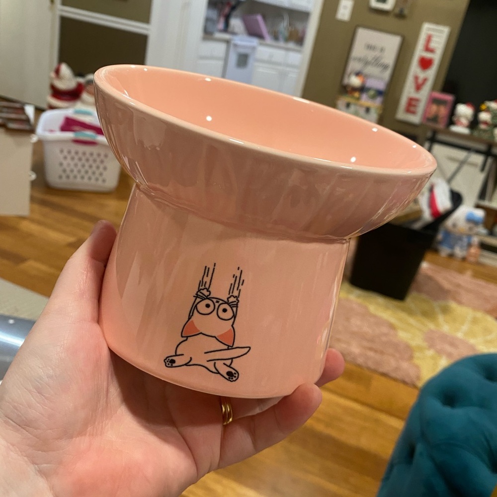 FIRST OFFER GETS IT NEW Pink Raised Ceramic Cat Bowl - Picture 2 of 3